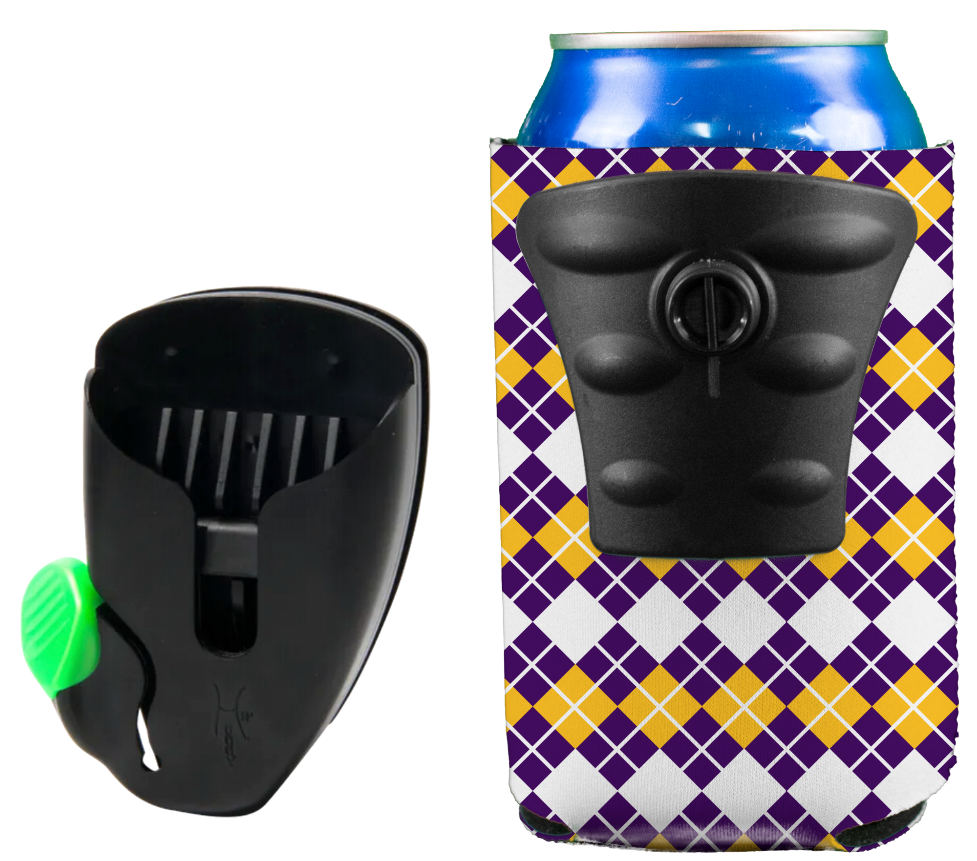 Small Hands Free Beer & Drink Holder/Carrier (Purple Gold Fleur De Lis -  Hip Huggy