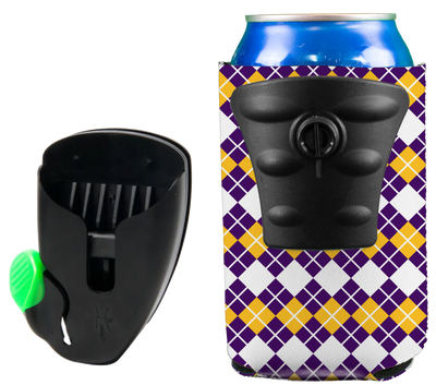 Small Hands Free  Beer & Drink Holder/Carrier (Purple Gold Fleur De Lis)